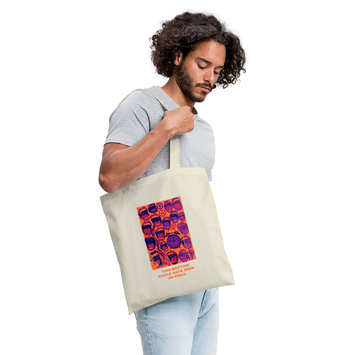 This meeting could have been an email. Popart-Motiv Stoffbeutel, Farbe Natur, Model
