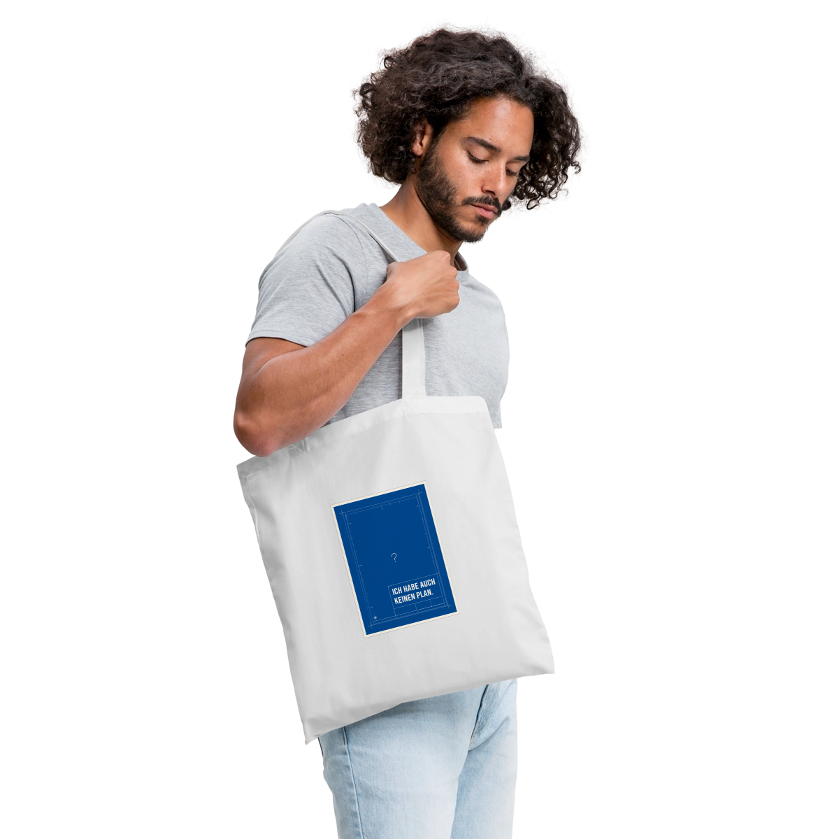 Ich habe auch keinen Plan. Stoffbeutel, Farbe Weiß, Model