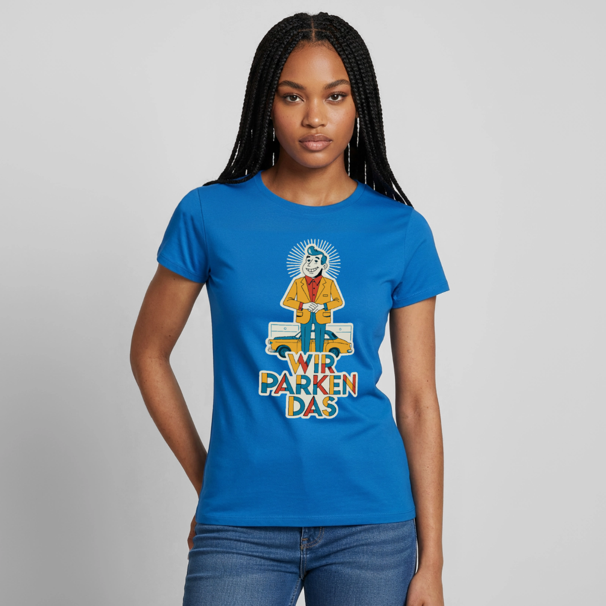 "Wir parken das. Midcentury-Motiv" Motiv-T-Shirt für Frauen, Farbe Royalblau