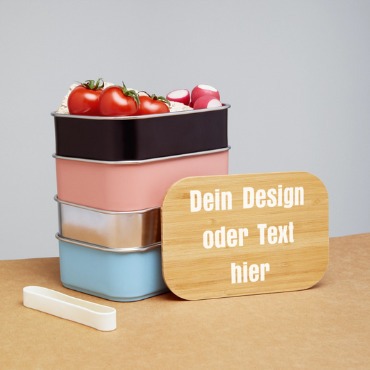 Lunch Box mit Bambusdeckel - personalisierbar - Silber