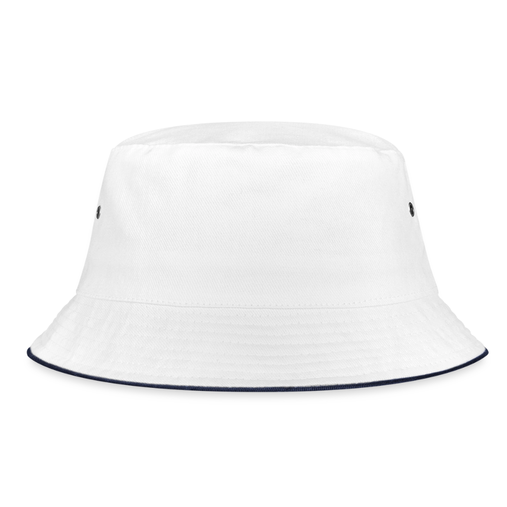 Bucket Hat Baumwolle - personalisierbar - Weiß/Navy