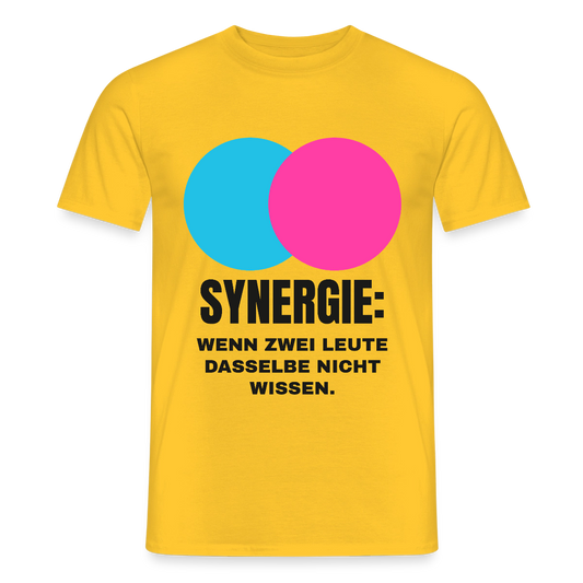 Synergie: Wenn zwei Leute dasselbe nicht wissen. Motiv-T-Shirt für Männer, Farbe Gelb