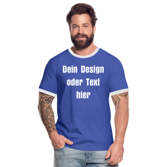 Männer Kontrast-T-Shirt - personalisierbare Vorder- und Rückseite - Blau/Weiß