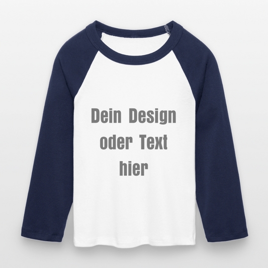 Frauen Cropped Baseball T-Shirt 3/4 Arm - personalisierbare Vorder- und Rückseite - Weiß/Navy