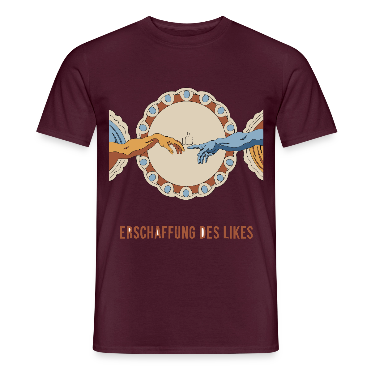 Erschaffung des Likes. Fresko-Motiv Motiv-T-Shirt für Männer, Farbe Ziegelrot