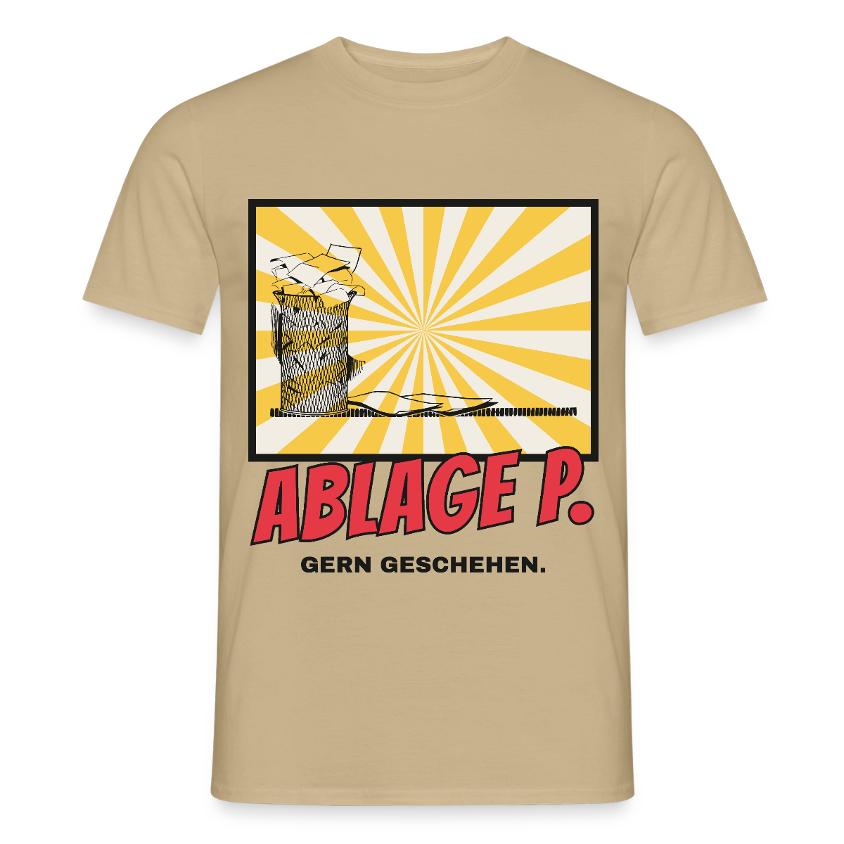 "Ablage P. Gern geschehen. Comic-Motiv" Motiv-T-Shirt für Männer, Farbe Sandbeige