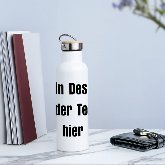 Thermosflasche mit Bambusdeckel - personalisierbar - Weiß