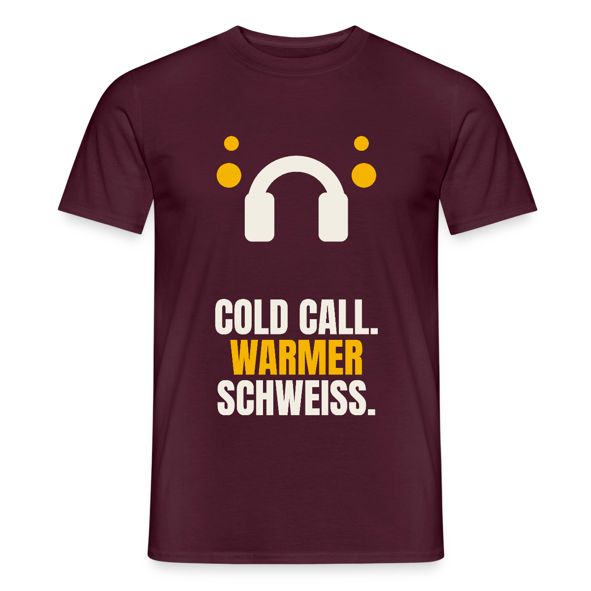 Cold Call. Warmer Schweiß. Motiv-T-Shirt für Männer, Farbe Ziegelrot