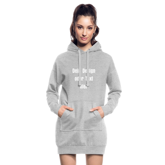 Hoodie-Kleid / Kapuzenpullover in Kleidlänge - personalisierbare Vorder- und Rückseite - Grau meliert