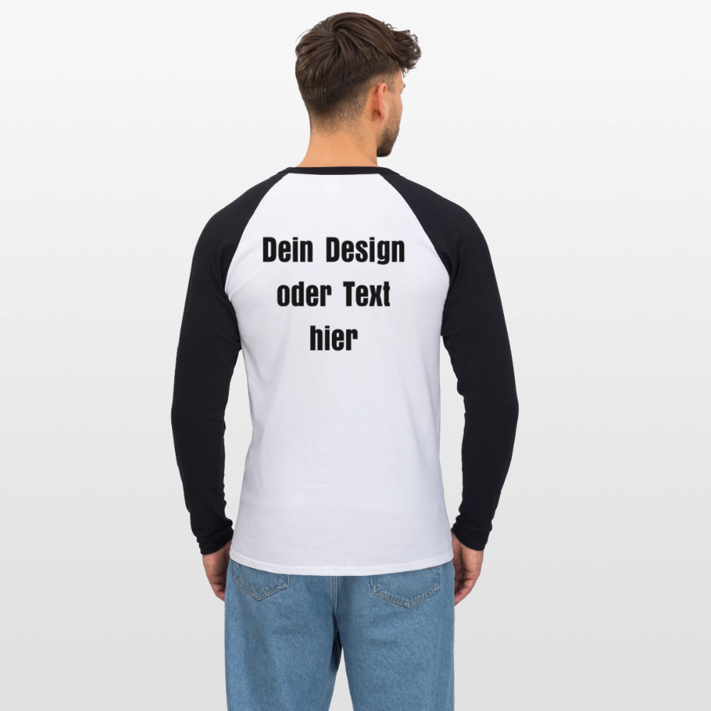 Männer Baseballshirt langarm - personalisierbare Vorder- und Rückseite - Weiß/Schwarz