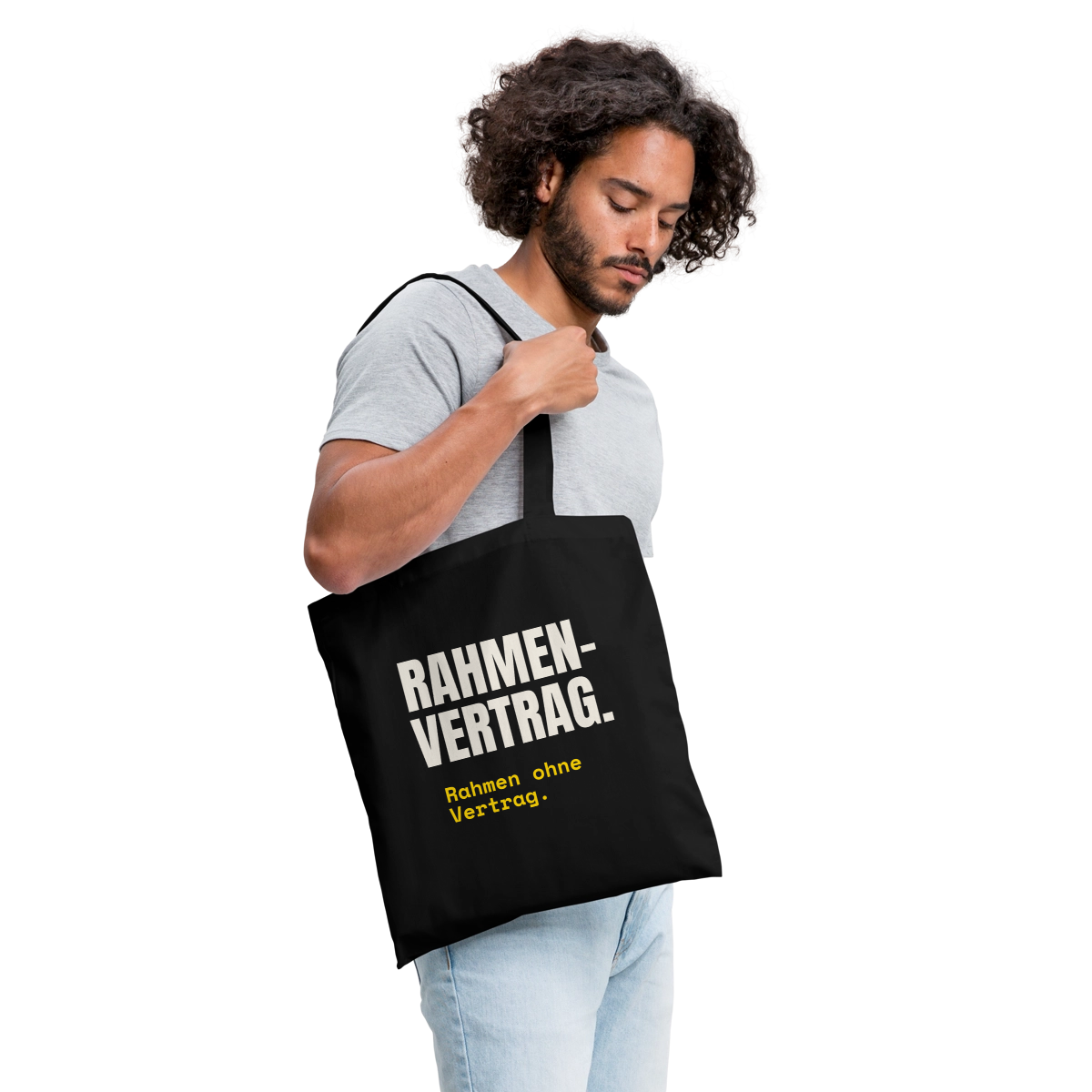 "Rahmenvertrag. Rahmen ohne Vertrag." Stoffbeutel, Farbe Schwarz