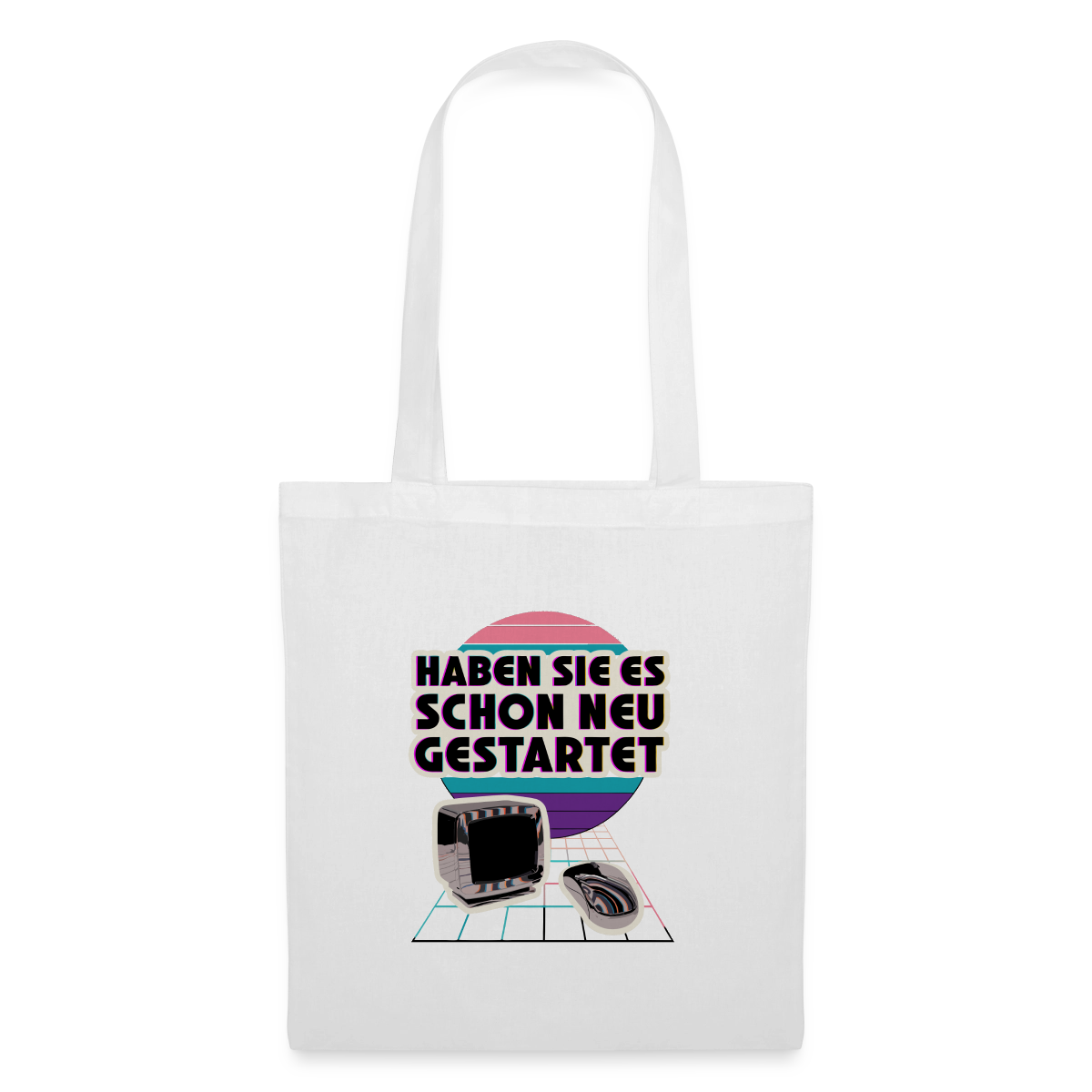 Haben Sie es schon neu gestartet? Vaporwave-Motiv Stoffbeutel, Farbe Weiß