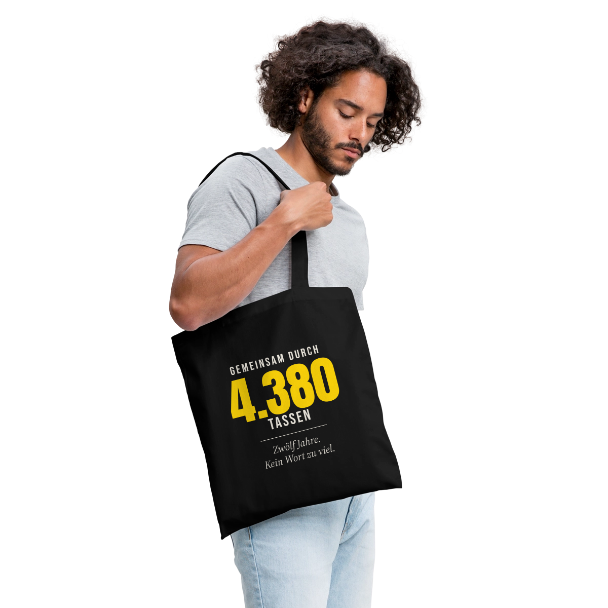 "Gemeinsam durch 4.380 Tassen" Stoffbeutel, Farbe Schwarz