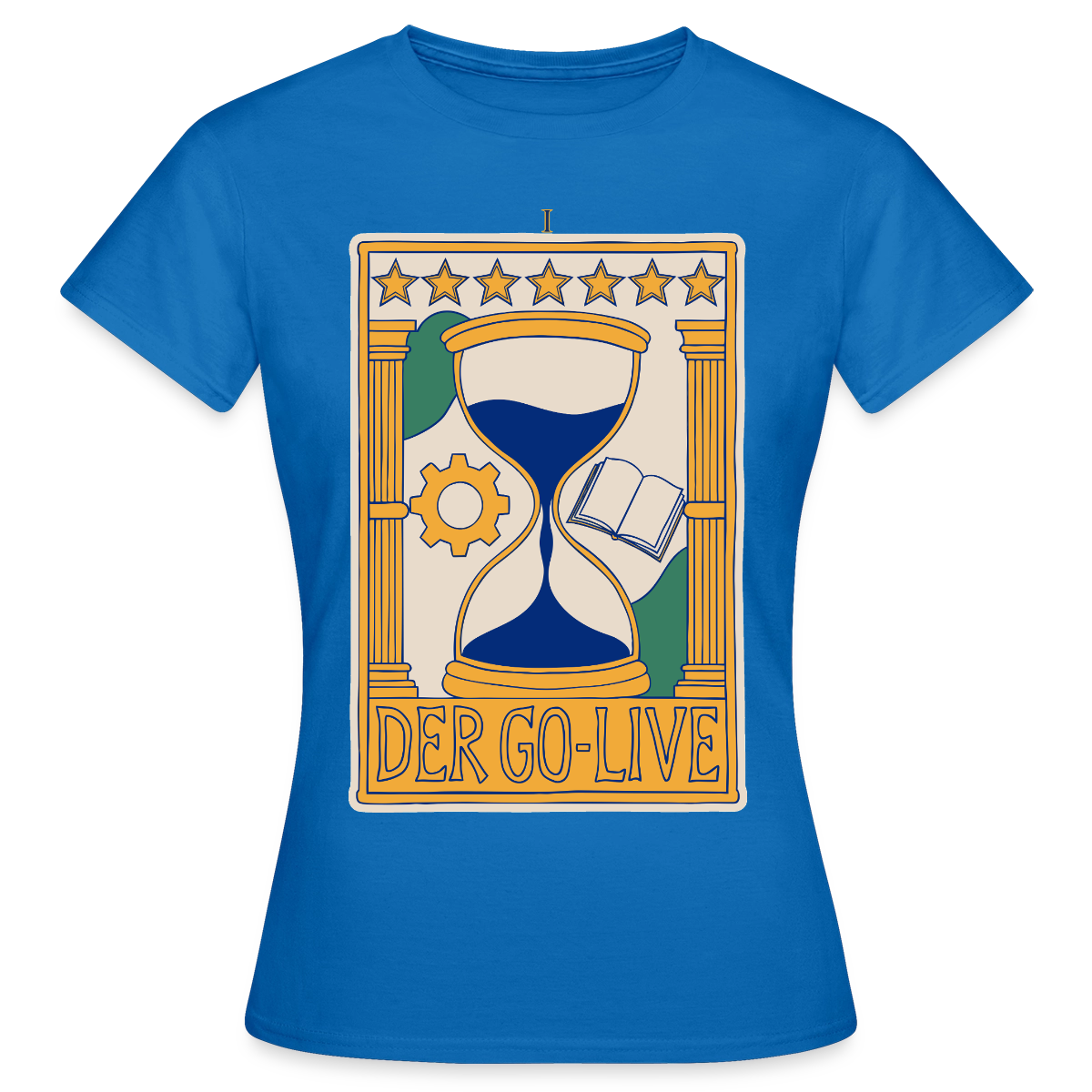 Der Go-Live. Tarot-Motiv Motiv-T-Shirt für Frauen, Farbe Royalblau
