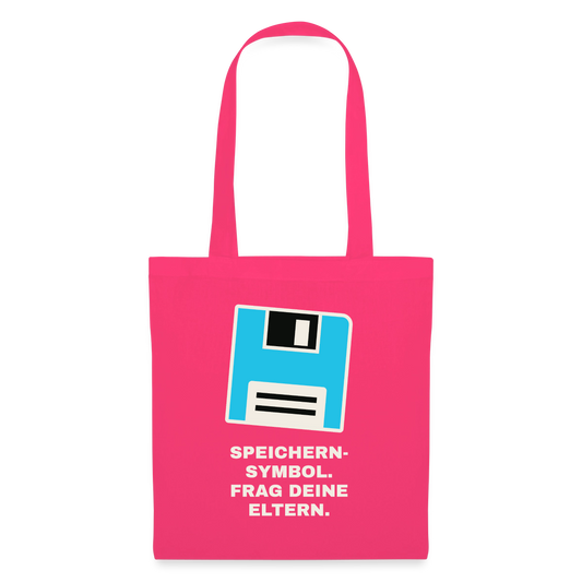 Speichern-Symbol. Frag deine Eltern. Stoffbeutel, Farbe Azalea