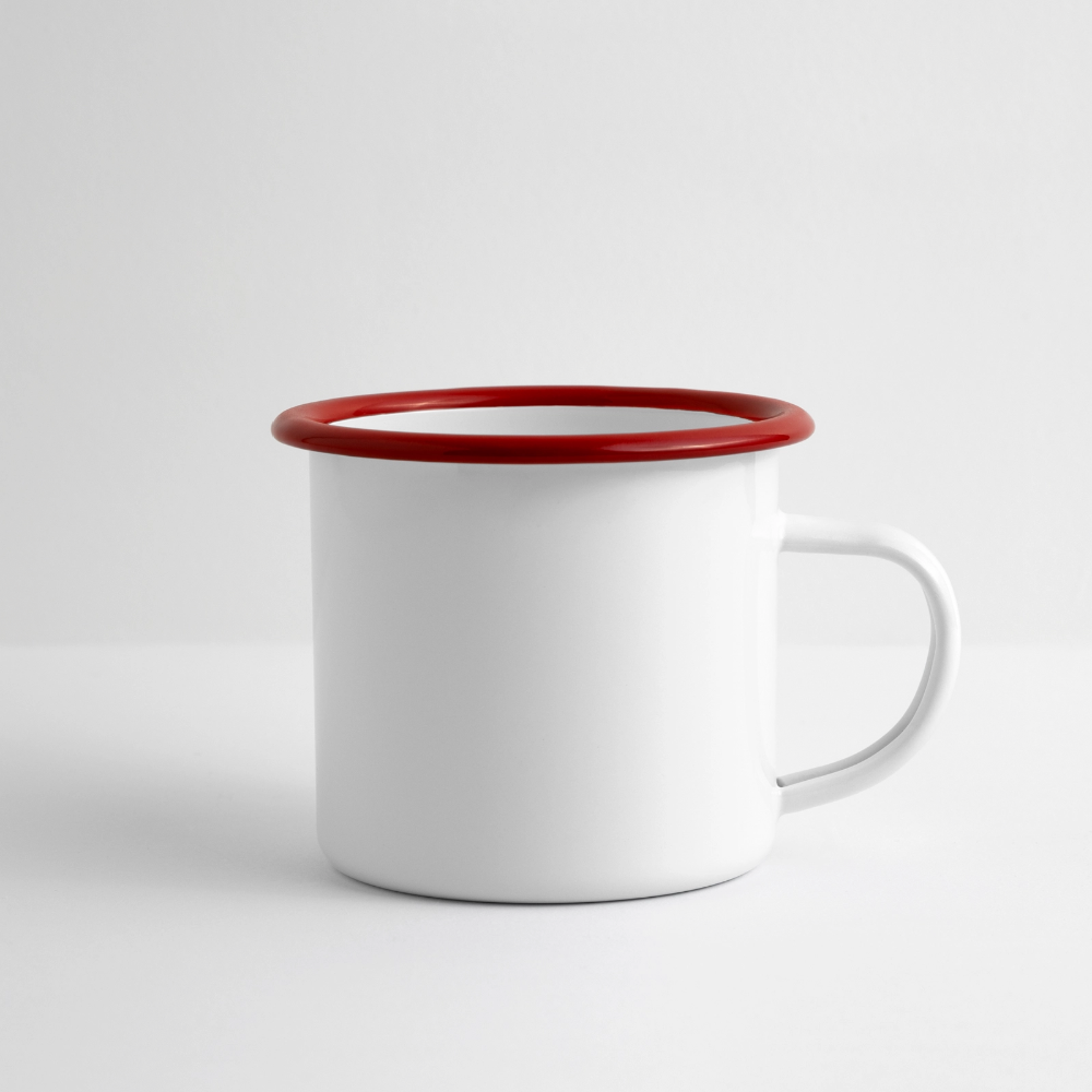 Emaille-Tasse 300ml - personalisierbar - Weiß/Rot