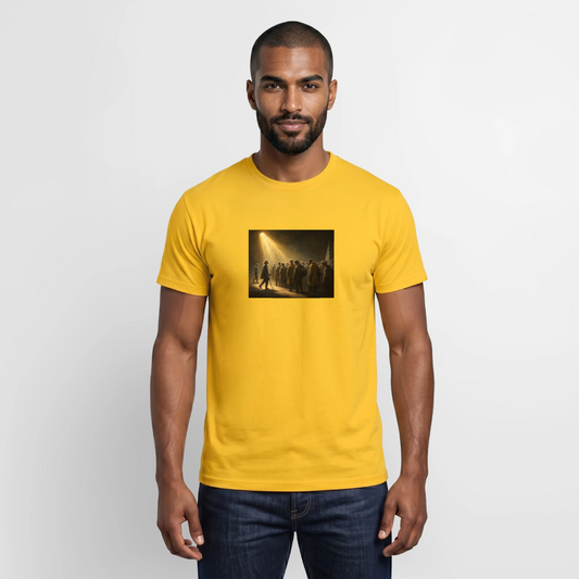 Das Teamfoto. Renaissance-Motiv Motiv-T-Shirt für Männer, Farbe Gelb, Model