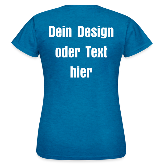 Frauen T-Shirt - personalisierbare Vorder- und Rückseite - Antikblaues Saphir meliert