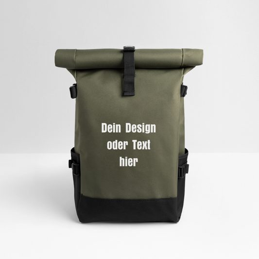 Rolltop Rucksack - personalisierbar - Olive/Schwarz