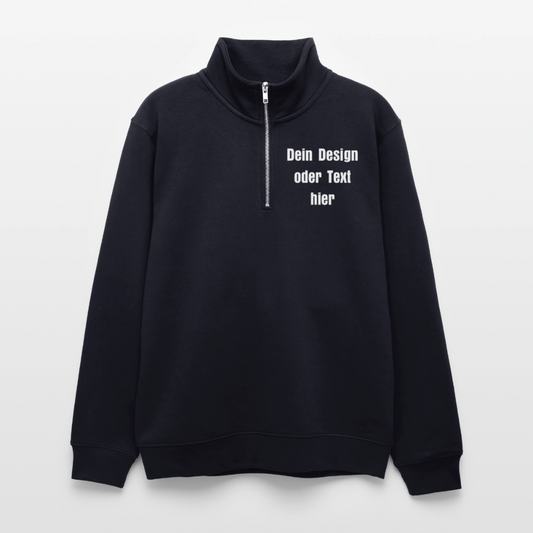 Pullover mit Zip-Kragen für Sie und Ihn (Unisex) - personalisierbare Vorder- und Rückseite - Dunkelnavy