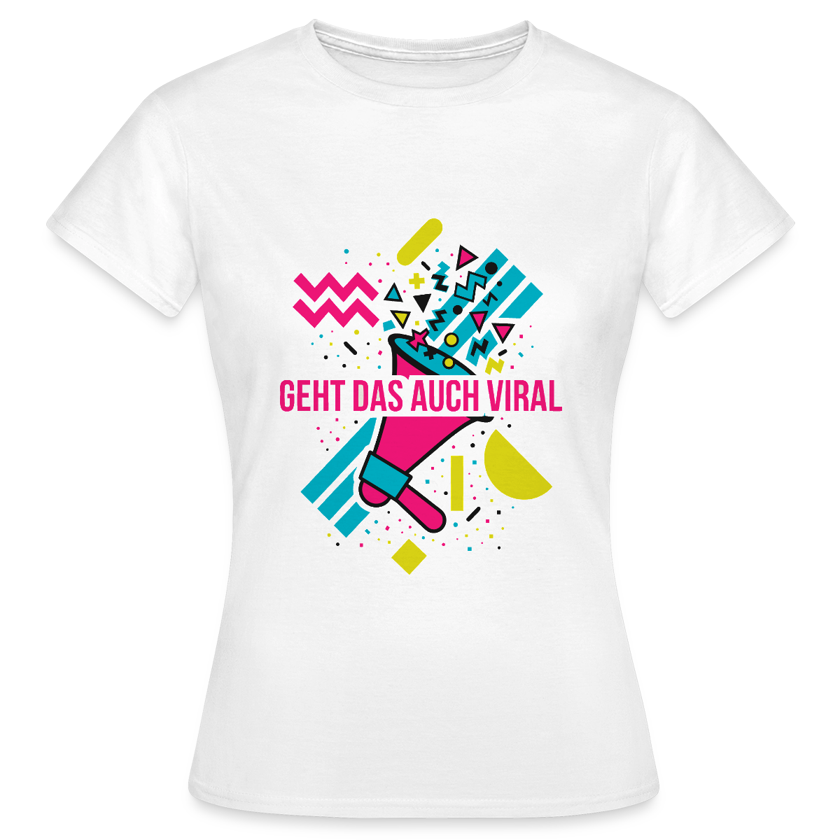 Geht das auch viral? Memphis-Motiv Motiv-T-Shirt für Frauen, Farbe Weiß