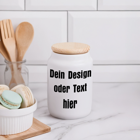 Keksdose mit Holzdeckel 650 ml - personalisierbar - Weiß