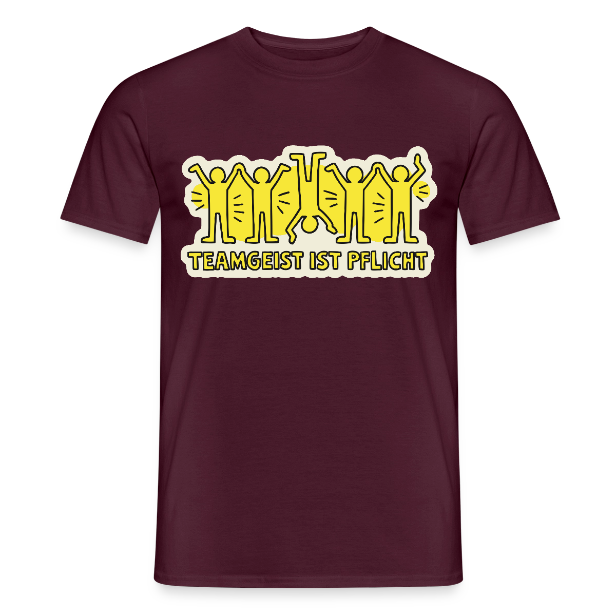 Teamgeist ist Pflicht. Pop-Art-Motiv Motiv-T-Shirt für Männer, Farbe Ziegelrot