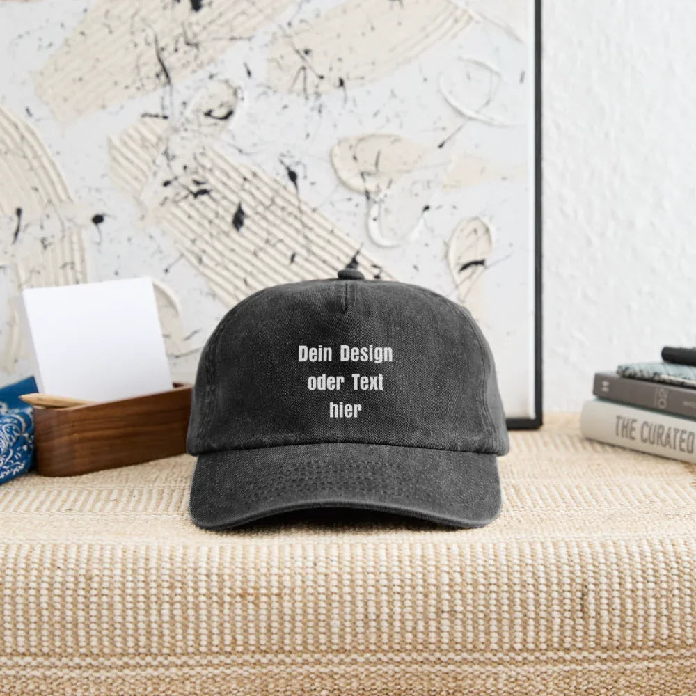 Vintage Dad Hat / Baseball Cap (100% Baumwolle) – personalisierbar - Vintage Schwarz