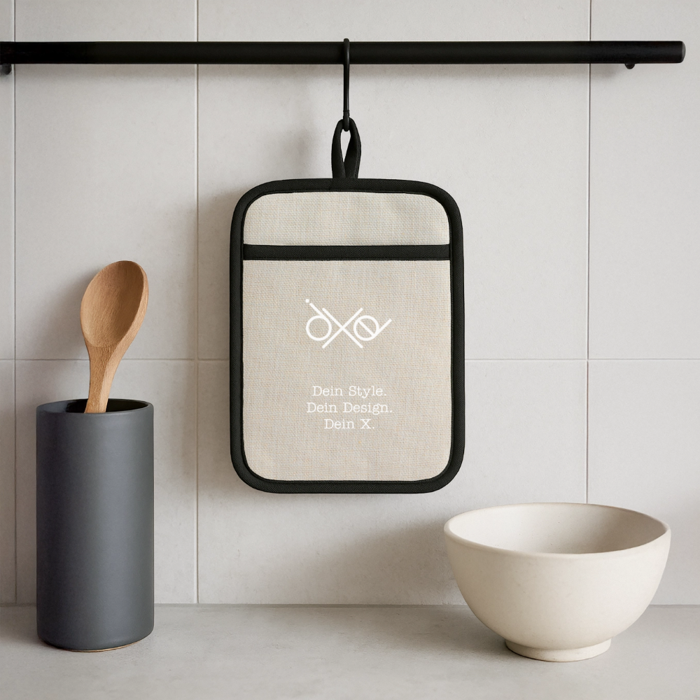 Topflappen mit Gummirückseite - personalisierbar - Leinen/Schwarz