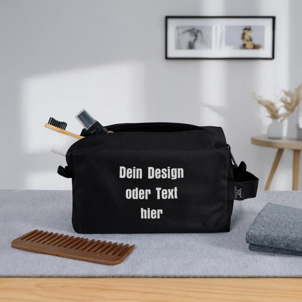 Recycelte Kulturtasche - personalisierbar - Schwarz