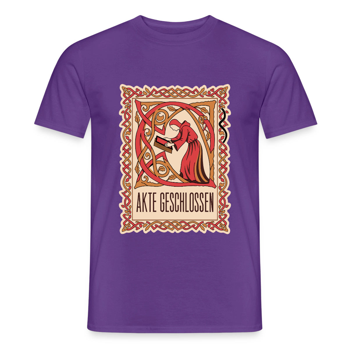 "Akte geschlossen. Buchmalerei-Motiv" Motiv-T-Shirt für Männer, Farbe Lila