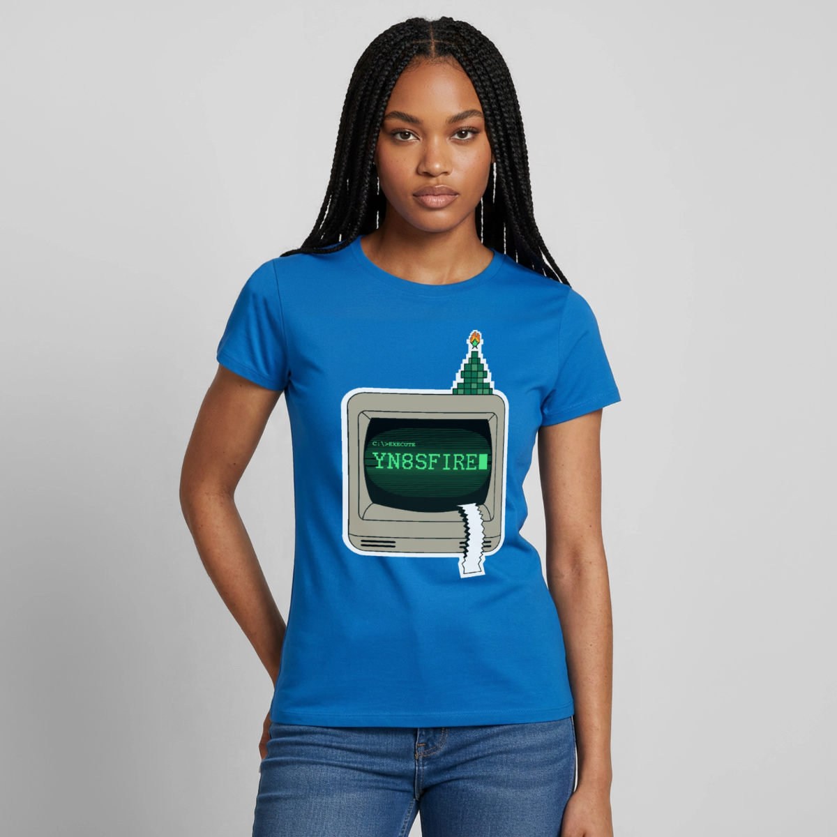 YN8SFIRE Motiv-T-Shirt für Frauen, Farbe Royalblau, Model