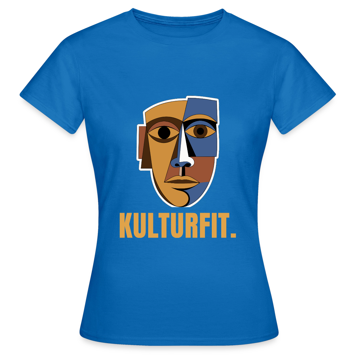 Kulturfit. Kubismus-Motiv Motiv-T-Shirt für Frauen, Farbe Royalblau