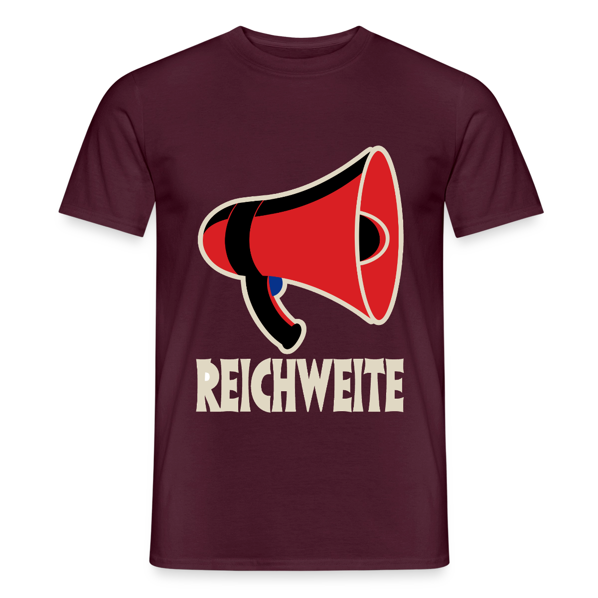 Reichweite. Sachplakat-Motiv Motiv-T-Shirt für Männer, Farbe Ziegelrot