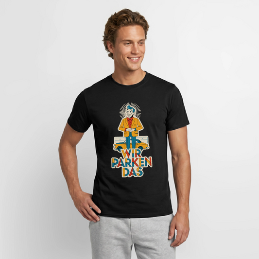 "Wir parken das. Midcentury-Motiv" Motiv-T-Shirt für Männer, Farbe Schwarz