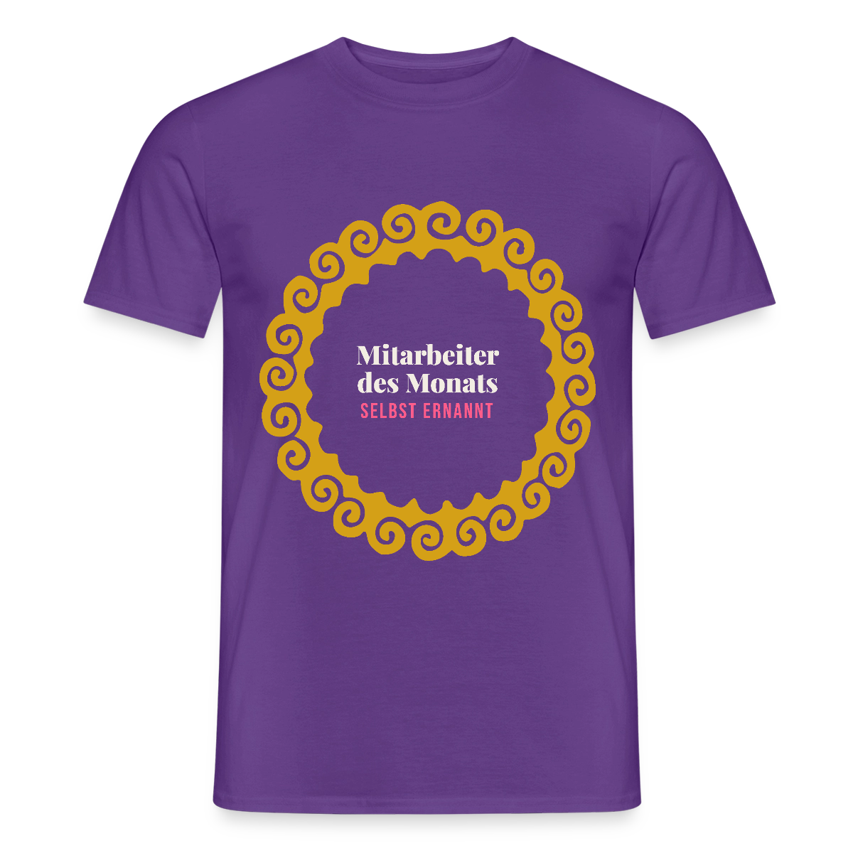"Mitarbeiter des Monats, selbst ernannt. Gold-Motiv" Motiv-T-Shirt für Männer, Farbe Lila