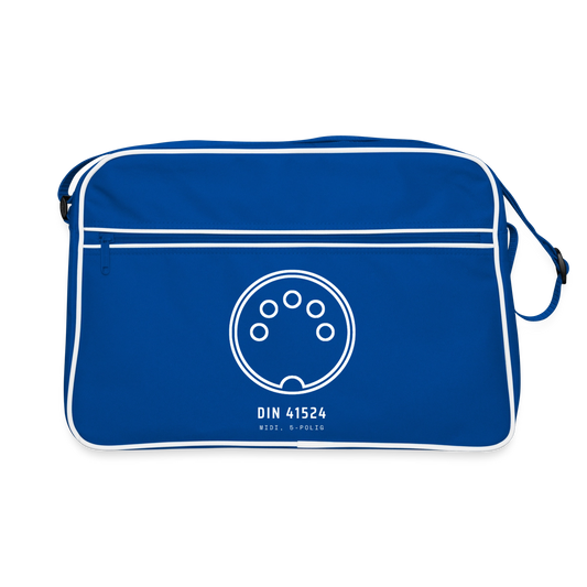 "DIN 41524, MIDI 5-polig" Motiv-Retro-Tasche, Farbe Blau/Weiß