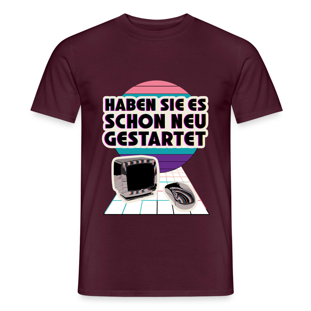 Haben Sie es schon neu gestartet? Vaporwave-Motiv Motiv-T-Shirt für Männer, Farbe Ziegelrot