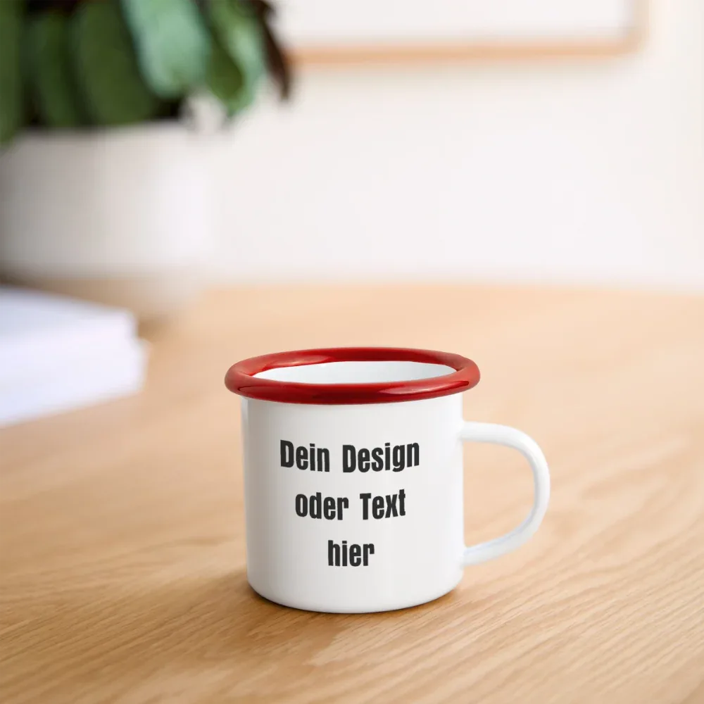 Emaille-Tasse 300ml - personalisierbar - Weiß/Rot