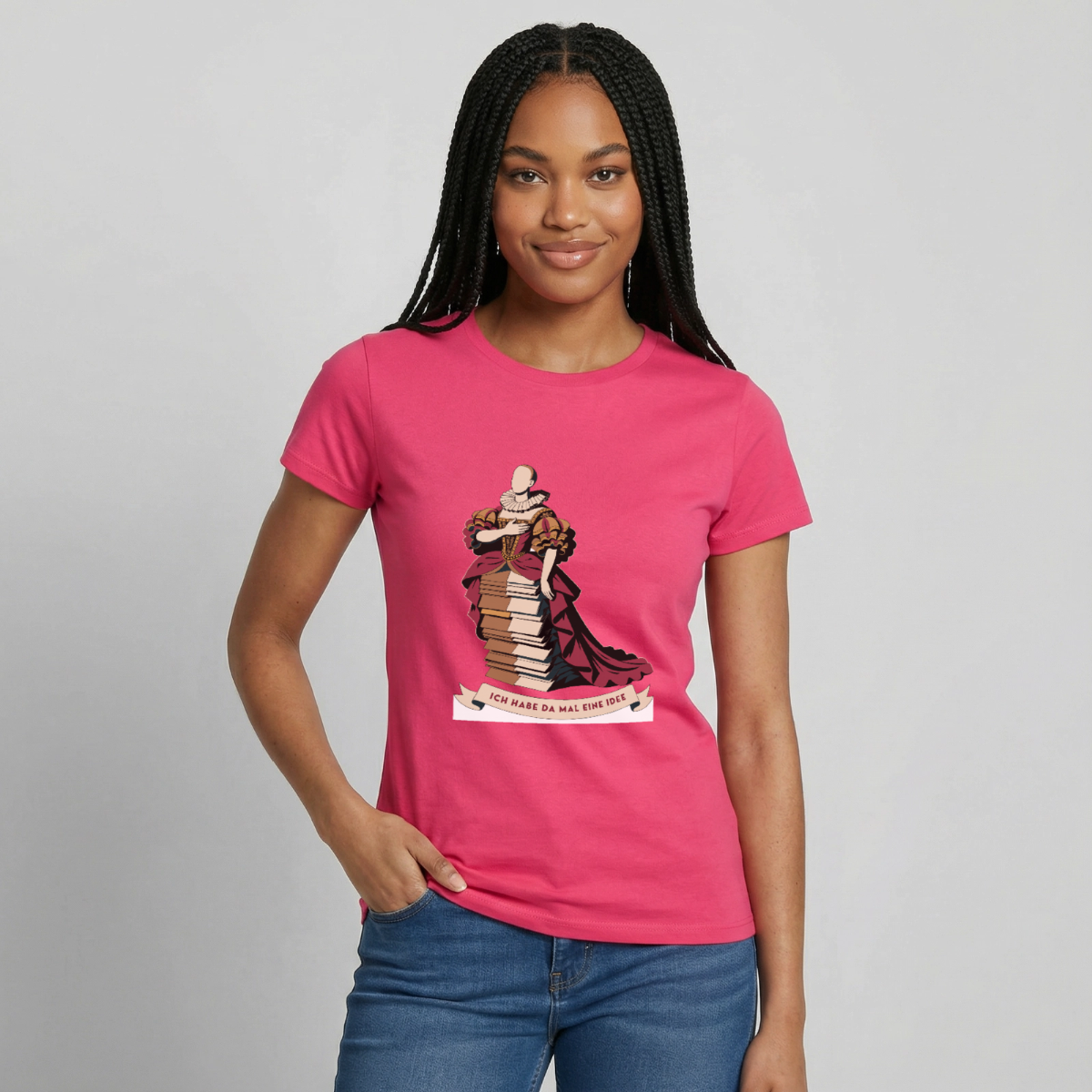 "Ich habe da mal eine Idee. Barock-Motiv" Motiv-T-Shirt für Frauen, Farbe Azalea