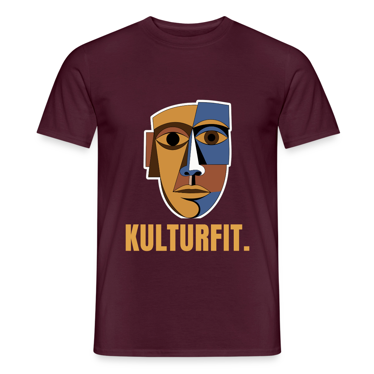 Kulturfit. Kubismus-Motiv Motiv-T-Shirt für Männer, Farbe Ziegelrot