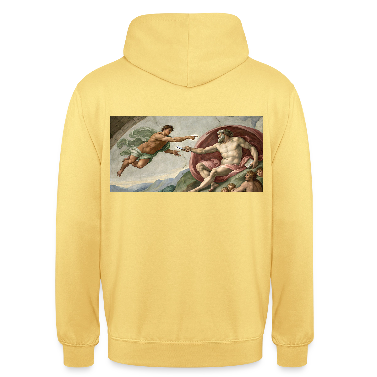 Die Schnittstelle. Renaissance-Motiv Motiv-Hoodie unisex, Farbe Zitronengelb