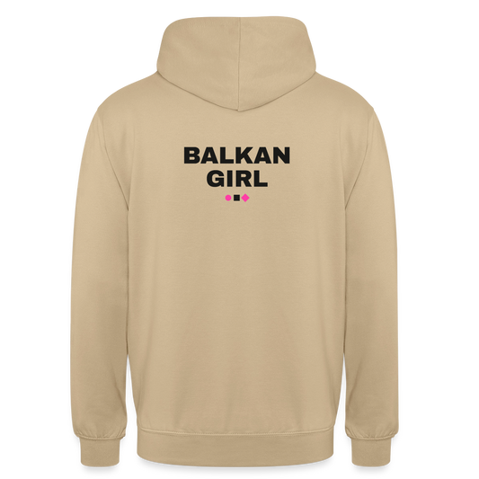Balkan Girl. Block-Motiv Motiv-Hoodie unisex, Farbe Beige