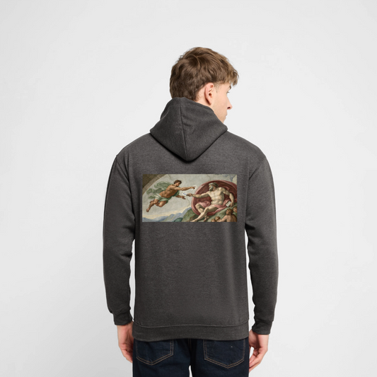 Die Schnittstelle. Renaissance-Motiv Motiv-Hoodie unisex, Farbe Anthrazit, Model