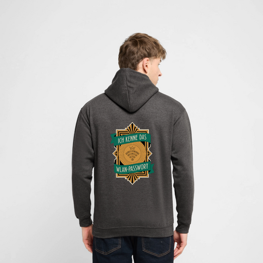 Ich kenne das WLAN-Passwort. Motiv-Hoodie unisex, Farbe Anthrazit, Model
