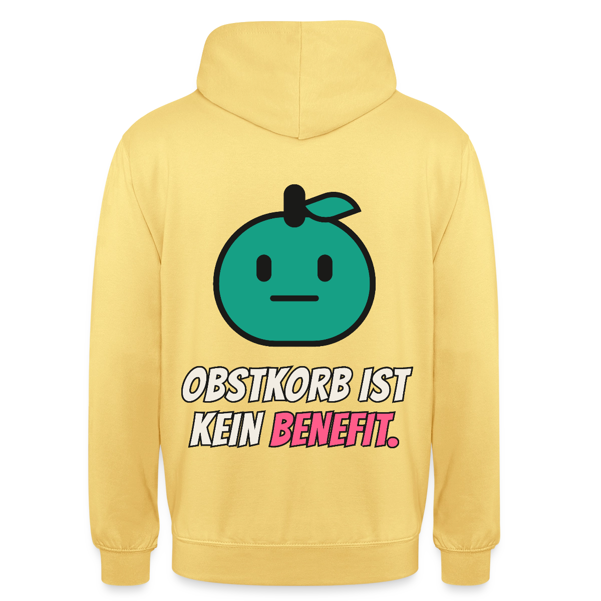 Obstkorb ist kein Benefit. Motiv-Hoodie unisex, Farbe Zitronengelb