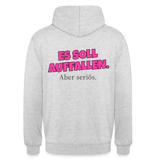 Es soll auffallen. Aber seriös. Motiv-Hoodie unisex, Farbe Hellgrau meliert