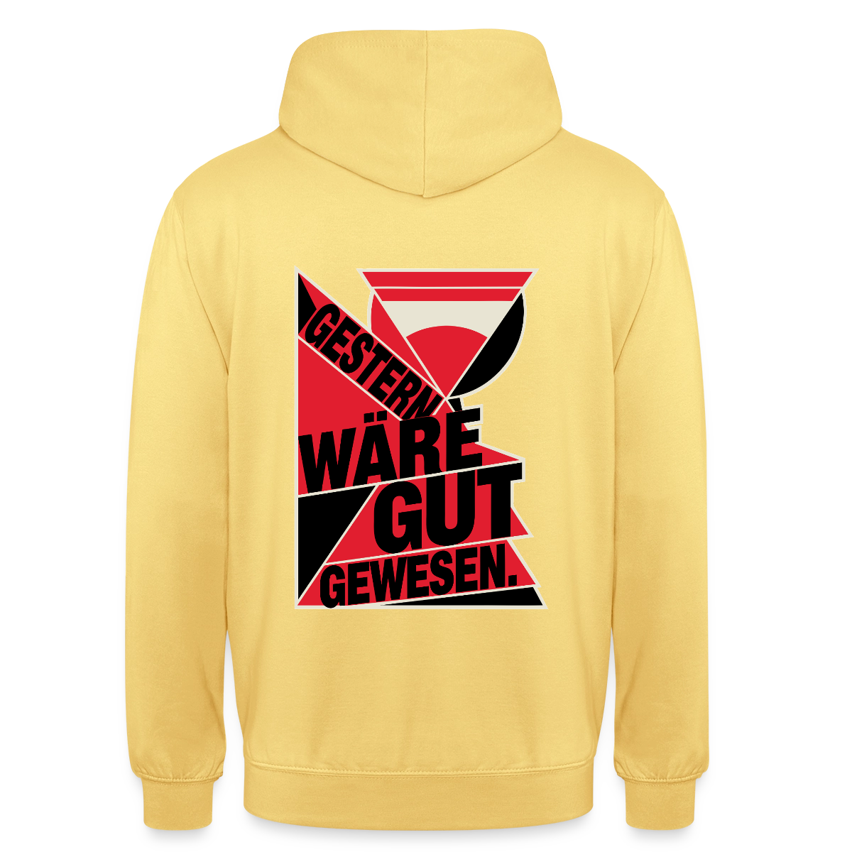 "Gestern wäre gut gewesen. Konstruktivismus-Motiv" Motiv-Hoodie unisex, Farbe Zitronengelb