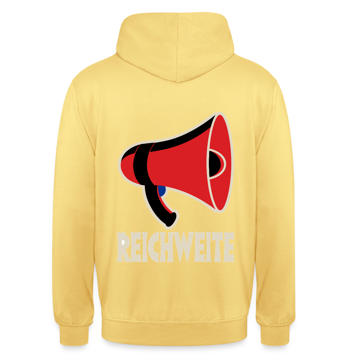 Reichweite. Sachplakat-Motiv Motiv-Hoodie unisex, Farbe Zitronengelb