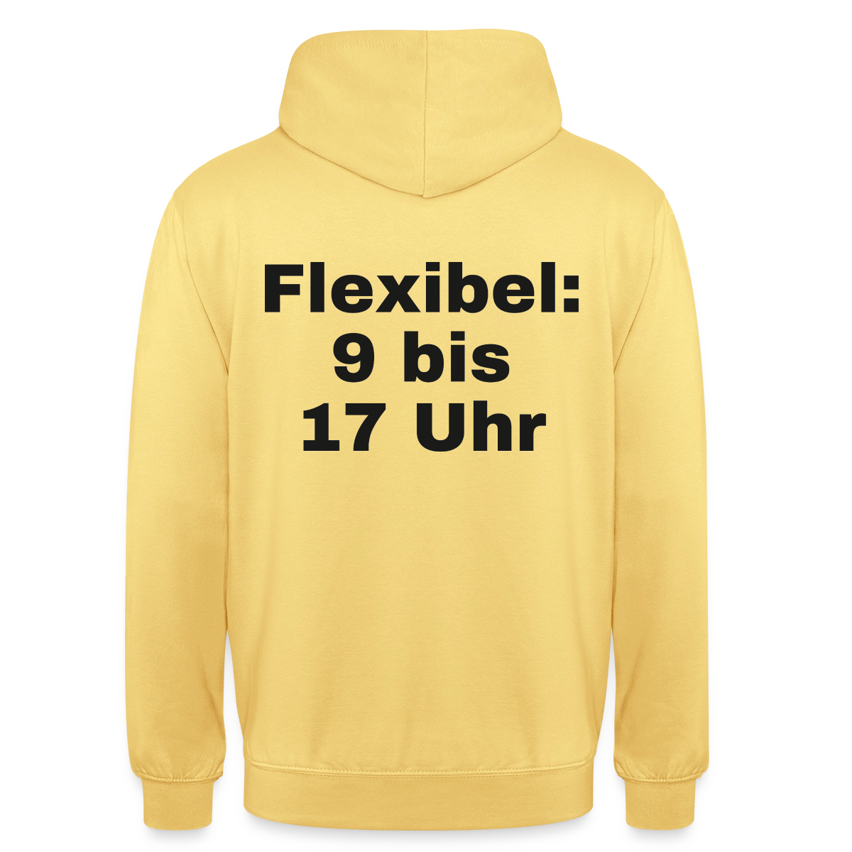 "Flexibel: 9 bis 17 Uhr" Motiv-Hoodie unisex, Farbe Zitronengelb